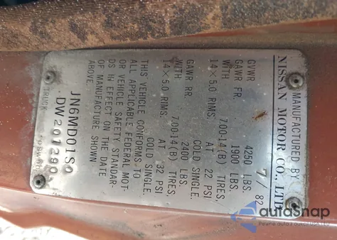 1983 Datsun 720 Standard Bed из США, поврежденный, VIN JN6MD01S0DW201290